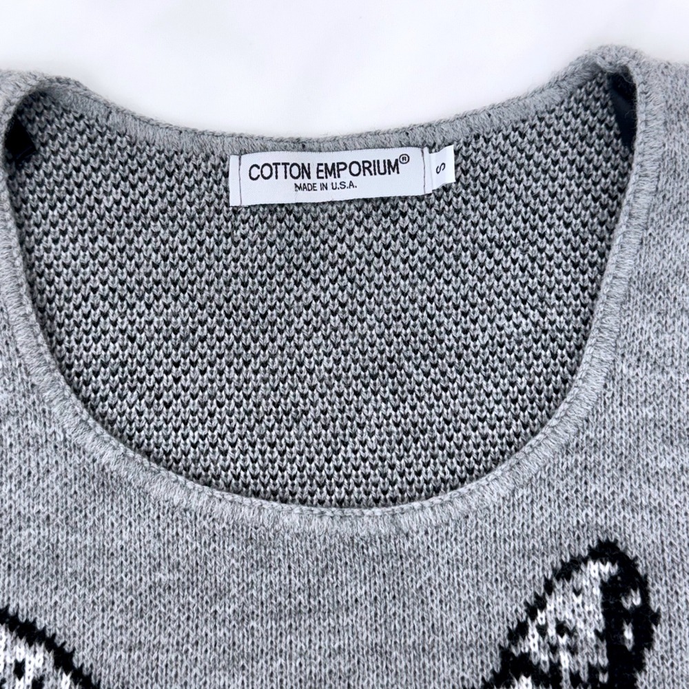 Cotton Emporium Scoop Neck Knit Owl Graphic Sweater Size Small Made in the USA - Picture 2 of 7